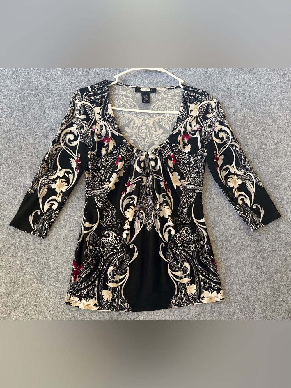 White House Black Market Cream and Black XXS Top with Subtle Print